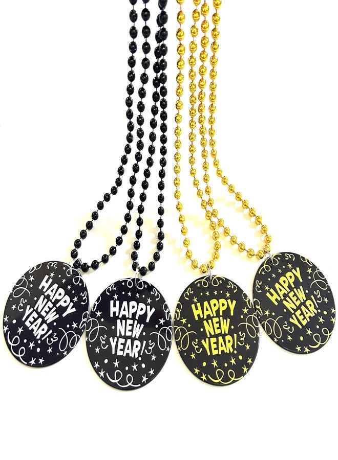 GZYSSL 12 Pcs Happy New Year Beads Necklaces New Year's Eve Black Gold Medallion Pendant Bead Necklaces New Year Party Decorations - Image 1
